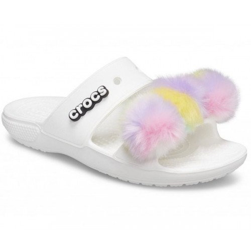 Женские  белые сандалии CROCS Classic  Fur Sure Sandal
